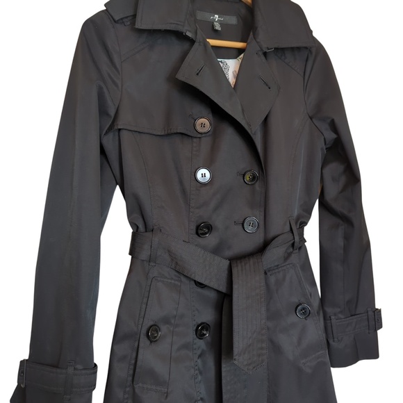 7 for all mankind Black Trench Coat Belted - Picture 3 of 11